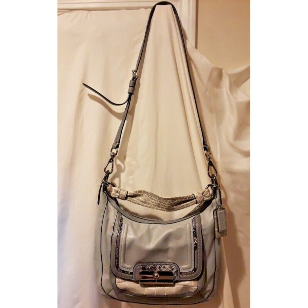 New Condition Flawless COACH Kristin Spectator Leather Hobo Tote Grey Tone 16803
